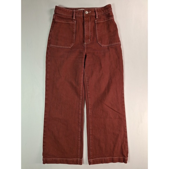 ROLLA'S Denim - Rollas High Rise Wide Leg Jeans Terracotta Red Contrast Stitch Size 28 Aussie 10